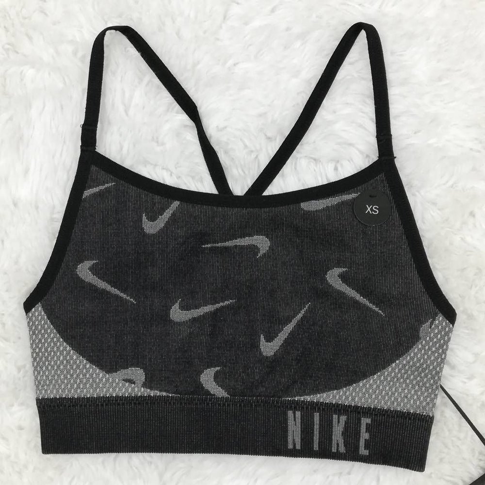 Nike Dri-Fit‎ Sports Bra Gray Heathered Swoosh Racerback Stretch XS New